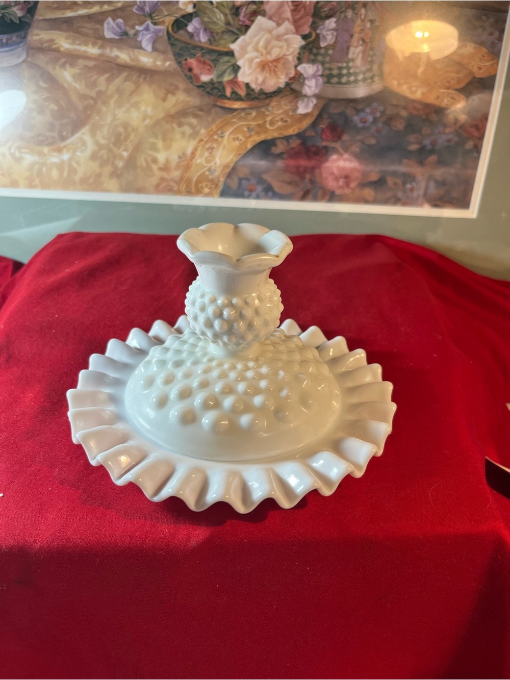 White Hobnail Milk Glass Candle Holder - Home Art